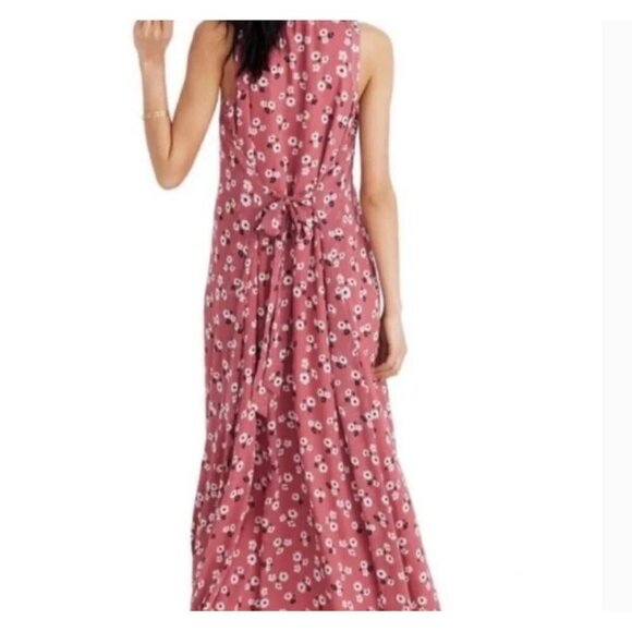 Madewell Maxi Dress Tie Waist Slit Flowy‎ Floral Daisy Sleeveless Pink Mauve XXS - Picture 4 of 14